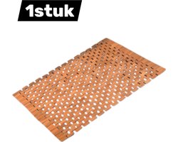 1stuk - Teakhouten badmat - Houten douchemat - Badmat - Antislip rubberen voetjes - Oprolbaar voor opbergen - Geschikt voor binnen, badkamer, douche, spa, sauna - 70x50cm