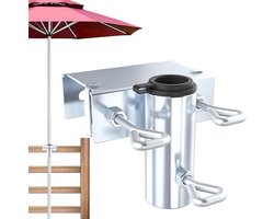 1stuks（Horizontaal）Paraplu klembeugel voor buiten - Parasolhouder van metaal - tafelklem voor tuinparasols met haken - voor terras of tafel - parasolhouder voor tuin, terras, balkon, tribunes balustrades leuningen
