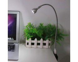 1W lange flexibele nek draagbare USB LED tafellamp - bureaulamp voor leren lezen - zilver + zuiver wit .