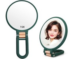 1X 15X Vergrotende Spiegel —— Dubbelzijdig Make-Up Spiegel Handheld —— Opvouwbaar Reisspiegel Voor Vrouwen En Mannen——Groente