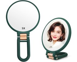 1X 5X Handspiegel met Handvat voor op Reis, Vergrootspiegel, Vergroting, Draaibaar Handvat, Dubbelzijdig Opvouwbaar, Spiegel voor Vrouwen voor Make-up, Reizen, Tafel, Bureau en Scheren