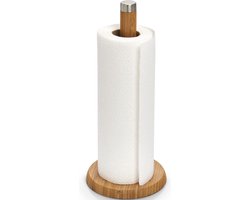 1x Bamboe houten keukenrolhouders rond 14 x 32 cm - Keukenbenodigdheden - Keukenaccessoires - Keukenpapier/keukenrol houders - Houders/standaards voor in de keuken