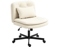 1x Beige Bureaustoel met Wielen – Kruisstoel met Synthetisch Leer – Stoel met Gekruiste Benen voor Kantoor & Thuis