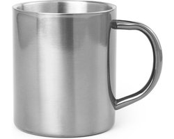 1x Drinkbeker/mok zilver 280 ml - RVS - Zilveren mokken/bekers voor onbijt en lunch