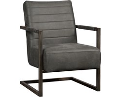 1x Fauteuil Rocca / Tom - Eco-Leer Bull Antraciet - Stalen Frame - Horizontaal Stiksel - Met Armleuning