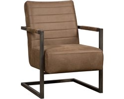 1x Fauteuil Rocca / Tom - Eco-Leer Bull Bruin - Stalen Frame - Horizontaal Stiksel - Met Armleuning