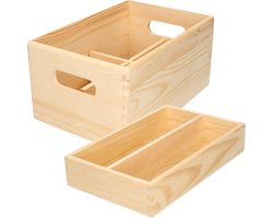1x Houten kistje met inzettray en vakverdeling 30 x 20 cm - Zeller - Woonaccessoires - Kantoorbenodigdheden - Hobbybenodigdheden - Houten kisten met vakken