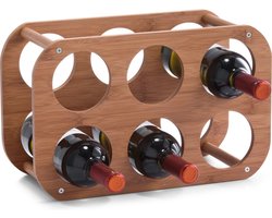 1x Houten wijnflessen rekken/wijnrekken compact voor 6 flessen 38 cm - Zeller - Keukenbenodigdheden - Woonaccessoires/decoratie - Wijnflesrekken/wijnflessenrekken/wijnrekken - Rek/houder voor wijnflessen