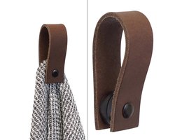 1x Leren magneet-lus - DONKERBRUIN - Handles and more® (handdoekhaak - handdoekhaakje - handdoeklus - handdoekhanger - magnetische handdoekhouder - ophanghaak)