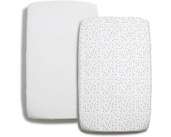 1x matras protector | 2x Hoeslakens 100% Katoen 1x wit hoeslaken 1x Wit met Goud met Blauwe hartjes