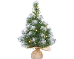 1x Mini kunst kerstboom met 10 LED lampjes en sneeuw 45 cm - Mini kerstboompjes