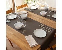1x Monaco Tafelloper Fungi - lederlook - Taupe - Loper - kunstleder - 140x45cm