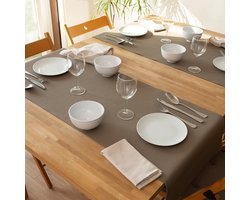 1x Monaco Tafelloper Taupe - lederlook - Taupe - Loper - kunstleder - 140x45cm