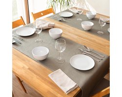 1x Monaco Tafelloper Zilver - lederlook - Zilver - Loper - kunstleder - 140x45cm