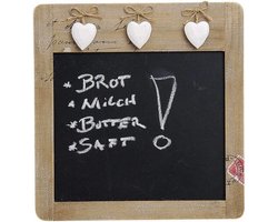 1x Schoolborden hout schrijfbord/memobord met hartjes 28 x 29 cm - Woonaccessoires - Huisdecoratie - Kantoorbenodigdheden - Weekplanners - Planborden - Memoborden/schrijfborden - Schoolborden