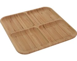 1x Serveerplanken/borden 4-vaks van bamboe hout 30 cm - Keuken/kookbenodigdheden - Tapas/hapjes presenteren/serveren - Vakkenbord/plank - Serveerborden/serveerplanken
