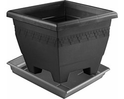 1x stuks antraciet grijze plantenbakken/bloembakken met onderschaal/water opvang bord - formaat 30 x 30 x 23.5 cm