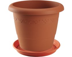 1x stuks bloempot met onder opvangschaal in kleur terra cotta - rond diameter pot 50 cm - Plantenpotten/bakken