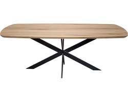 1x Tafel Eiken Hout Deens Ovaal (Ton) - Kleur : Naturel - 240x103 - Swiss edge - Afgeronde hoeken (zijkanten) - Spinpoot groot smal