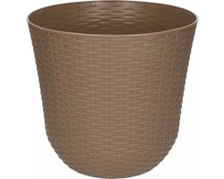 1x Taupe plantenbakken/bloempotten 25 cm - Woon/tuinaccessoires/decoratie - Ronde bloempotten/plantenpotten voor binnen/buiten