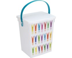 1x Wasknijper bewaarboxen turquoise hengsel 5 liter 23 x 18 cm - Huishoud producten - Huishouding - De was doen - Wasknijpers opbergen - Wasknijperboxen - Wasknijperdozen