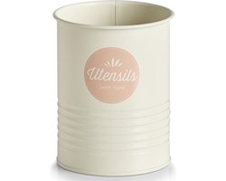 1x Wit/roze kookgerei houders/blikken 11 x 15 cm - Keukenbenodigdheden - Keukenaccessoires/decoratie - Keukengereedschappen neerzetten - Kookgerei houders/blikken
