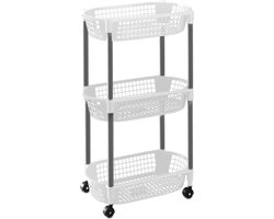 1x Witte opberg trolleys/roltafels met 3 manden 71 cm - Etagewagentje/karretje met opbergkratten