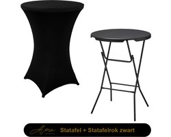 1x Zwarte Statafel + Zwarte Statafelrok x 1 – ø80 cm x 110 cm hoog - Cocktailtafel - Hoge staan tafel - Breed Blad - Inclusief zwarte Statafelhoes - Staantafelrok Stretch - Bartafel rond - Sta tafel Horeca