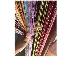 1x2 M Door String Curtain Rare Flat Thread Fringe Panel Room Divider Cute Strip Tassel for Wedding Coffee House Restaurant Parts (Multicolor)