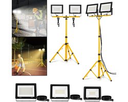 2 * 200W LED Werklichten Koudwit Met Standaard Voor Bouwwerken, Tuin, Garage - Inclusief Netkabel, Waterdicht IP66