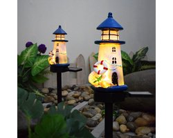 2 artikelen - Buitenverlichting op zonne-energie in de vorm van een vuurtoren - tuinverlichting op zonneenergie - Tuinverlichting - 6*7*44 cm - Blauw - Hars + ABS