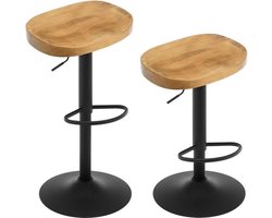 2 Barkrukken Set van 2, in Hoogte Verstelbare Draaistoel met Zadelzitting en Voetsteun, Massief Houten en Metalen Keukenkruk, Make-up Kruk, Werkkruk, Donker Houten Uiterlijk
