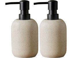 2 Beige handzeepdispenser, set van 2, van hars, voor vloeibare zeep of lotion, voor badkamer, aanrecht, badkamer, 313 ml