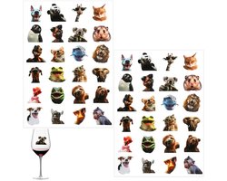 2 Bladen Herbruikbare Dier Selfie Wijn Glas Stickers - Grappige Decoratieve Drink Marker Stickers voor Feesten en Bruiloften