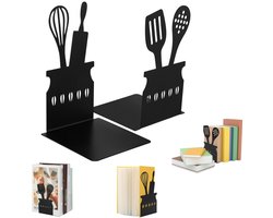 2 boekensteunen, metalen boekensteunen, receptenboekensteunen, holle L-vormige boekensteunen, boekensteunen in de vorm van serviesgoed, geschikt voor studeerkamer, school, kantoor, keuken (110*15cm, zwart)