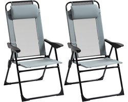 2 Campingstoelen - 5 standen Klapstoel met armleuningen - Grijs