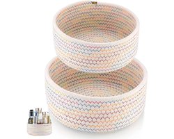 2-Delig Geweven Mandjes Set, Een Grote en Een Kleine Schattige Mand Set, Ronde Opbergmand, Zachte Speelgoed Opbergmand, Verzorgingsproducten Opbergmand, Woondecoratie, Regenboogsteek Design (17x8 cm en 20x9 cm)