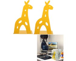 2-delig - Giraf Boekensteun - Leuke Metalen Boekensteun - Dierenvormige Boekenplank - CD-rek - L-vormige Metalen Boekensteun - Voor het organiseren van boekenplanken en documenten - Geel - 11×13×22 cm - Geschikt voor studeerkamers, scholen en bibliot