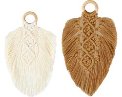2-Delig Macrame Leaf Wandkleed Set- Bohemian Wandtapijt - Handgemaakt Woonkamer Muurdecoratie - Boho Muurkleed - Wandhanger & Muurhanger - Muurtapijt Wanddecoratie - Wanddoek Kamer Wall Decoratie - Home Slaapkamer Tapestry Muurkleed -Wit