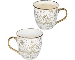 2-delig set jumbokopjes met gouden rand MERRY CHRISTMAS van porselein – 23105124
