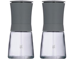 2-delig zout- en pepermolen set ongevuld glazen container keramische maalwerk molen voor zout peper specerijen grijs