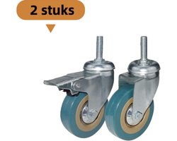 2-delig - Zwenkwielen - 3-inch grijze rubberen schroef - M10*30 - Stil - Geschikt voor meubelrollen - Antislip remwielen - Blauw