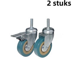 2-delige 3-inch grijze rubberen schroef M10 * 30 * zwenkwiel - stil PVC stuurwiel - geschikt voor meubelrollen - antislip remwiel - blauw