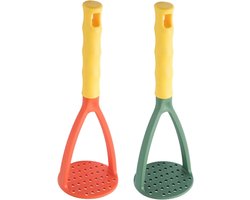 2-delige aardappelstamper, hand- en keukenstamper, antiaanbak aardappel- en pompoenpers, keukengereedschap voor bonen, wortelgroenten, fruit, babyvoeding en avocado's. Aardappelstamper (groen en oranje).