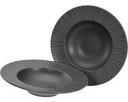 2-delige Aardewerk Bordenset - Vulkaanlook Pastaborden met Reliëf