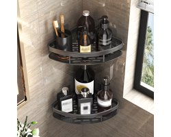 2-delige badkamer- en douche-organizer zonder boren - Meerlaags, robuust hoekrek, ruimtebesparend opbergrek Geschikt voor de badkamer, eenvoudig te installeren Geschikt voor doucheruimtes, keukens en toiletten - (zwart)