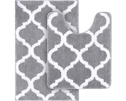 2-delige badkamermat set, hoogpolig en absorberend, geometrisch design, lichtblauw