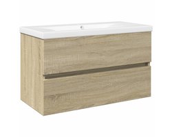 2-delige Badkamermeubelset | Opbergkast keramiek en bewerkt hout