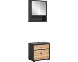 2-delige Badkamerset - Wastafelkast - Moderne Opberger - Duurzame Materialen - Nox Eiken Nb Afwerking - Antraciet Nb - 120cm x 60cm x 180cm