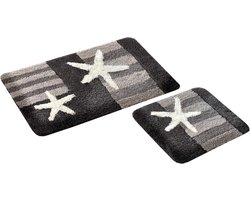 2-delige Badmatset Badtextiel Grijs Microvezel Super Zacht